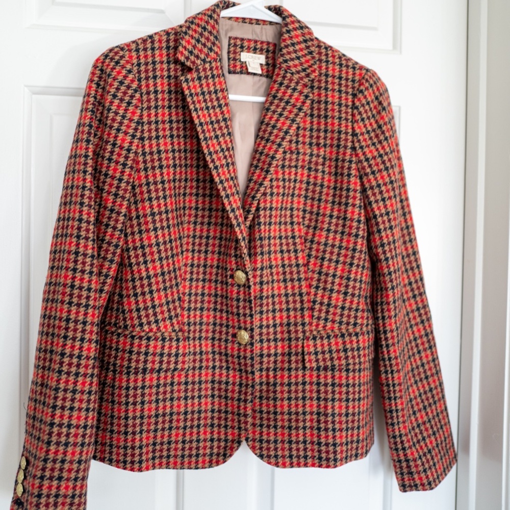 J.Crew Red Houndstooth Wool Blazer